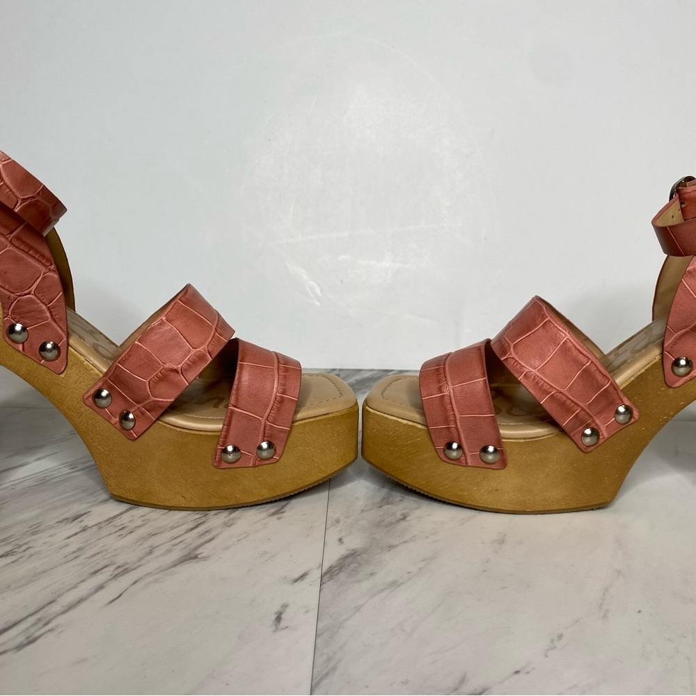 Sam Edelman Rosalind Pink Crocodile Leather Platform Heeled Sandal 7M - Picture 6 of 14